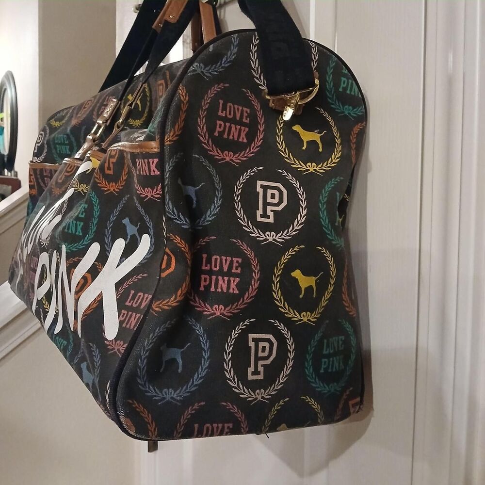 Rare Y2K Vintage Victorias Secret Love PINK Large Canvas Logo Duffle Bag Mcbling - Picture 4 of 8